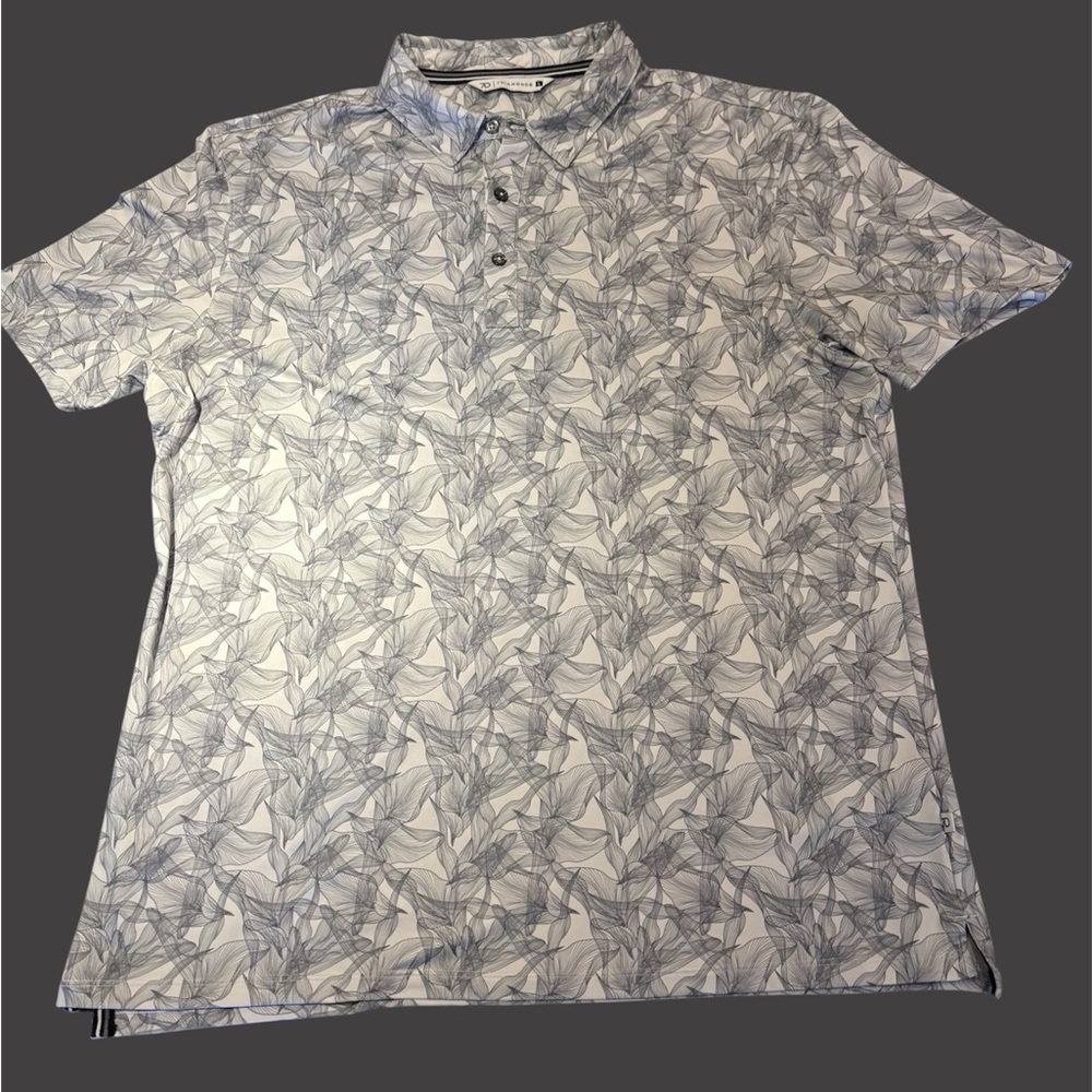 7 Diamonds White and Gray Leaf Pattern Polo